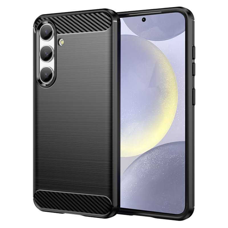 Husa protectie Mat-Tech compatibila cu Samsung Galaxy S24 FE, Textura Carbon, Finisaj Mat, Anti-Shock, Rezistenta la impact, Negru
