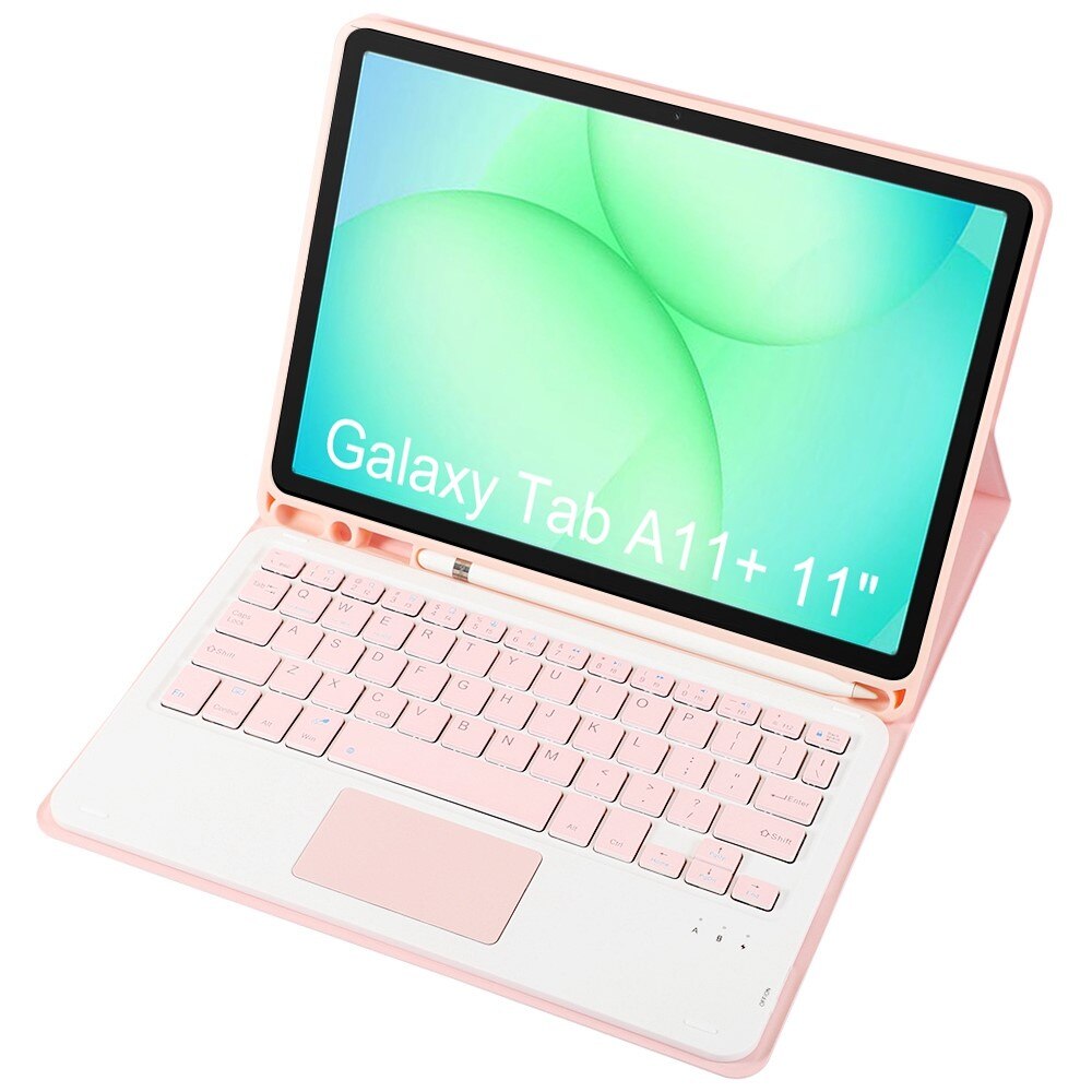 Etui cu tastatura Bluetooth si touchpad pentru Samsung Galaxy Tab A11+, roz, 2 in 1