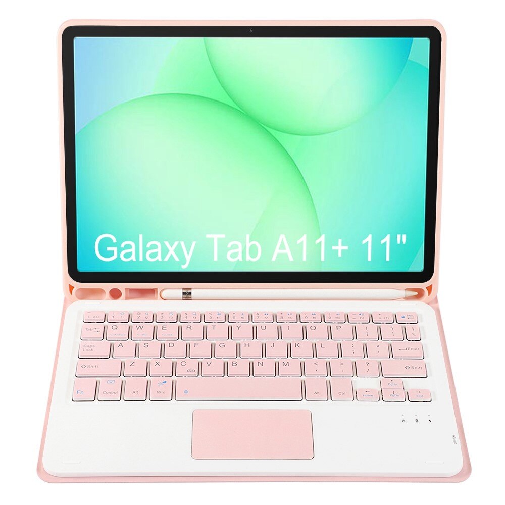 Etui cu tastatura Bluetooth si touchpad pentru Samsung Galaxy Tab A11+, roz, 2 in 1