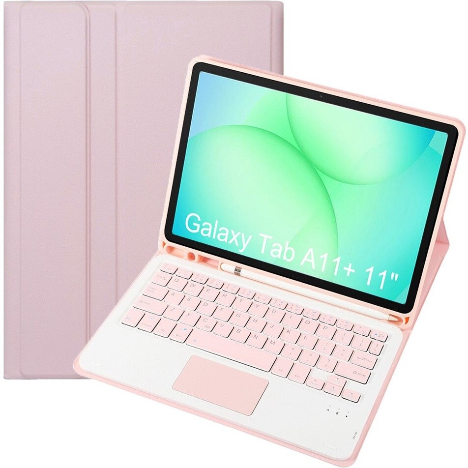 Etui cu tastatura Bluetooth si touchpad pentru Samsung Galaxy Tab A11+, roz, 2 in 1