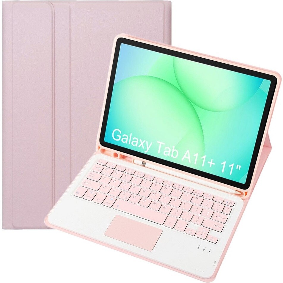 Etui cu tastatura Bluetooth si touchpad pentru Samsung Galaxy Tab A11+, roz, 2 in 1