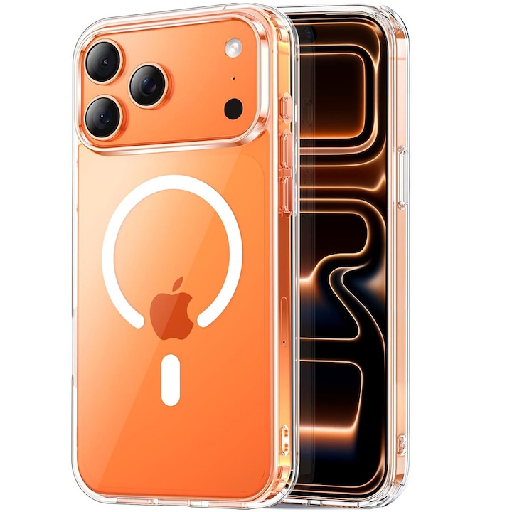 Carcasa transparenta pentru iPhone 17 Pro, compatibila cu Magsafe, MDUG®, carcasa magnetica subtire si rezistenta la socuri, Transparent