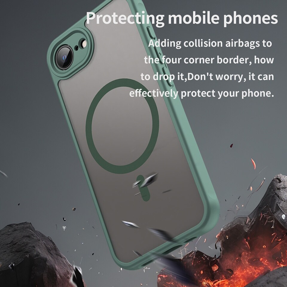 Husa pentru iPhone 16e, SKYDDAR INNOVATION, HaloFrost MagSafe II, Antisoc, set cu sticker, Verde