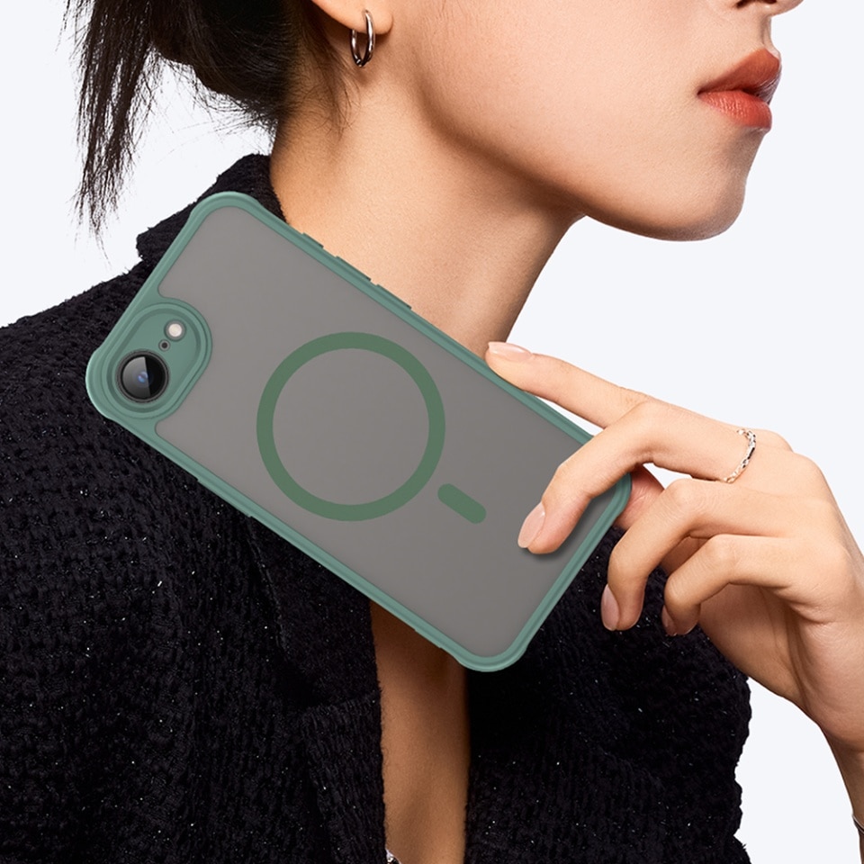 Husa pentru iPhone 16e, SKYDDAR INNOVATION, HaloFrost MagSafe II, Antisoc, set cu sticker, Verde