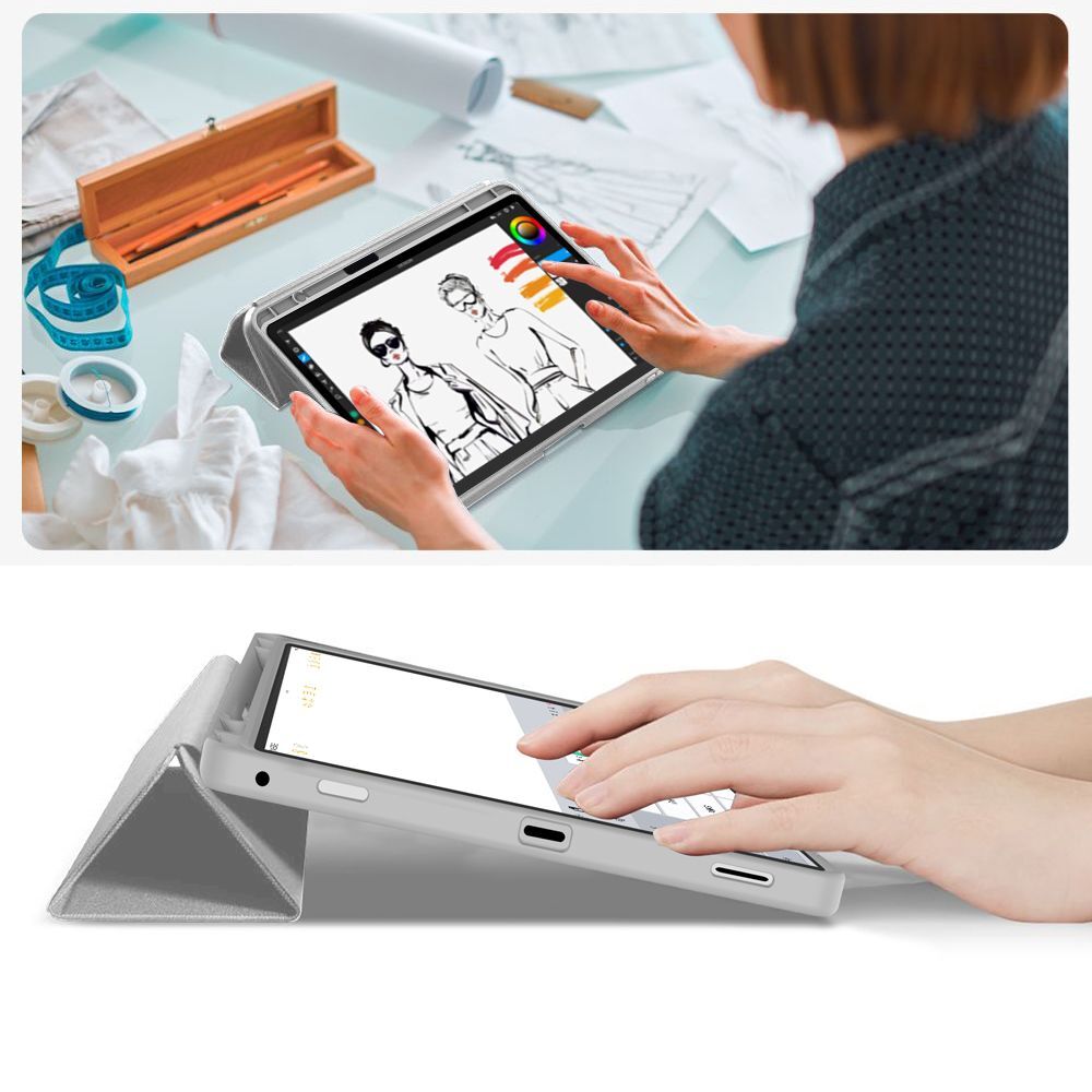 Husă de tabletă compatibilă cu Samsung Galaxy Tab S9 11" (SM-X710, SM-X716) - husă inteligentă gri, cu suport pentru creion