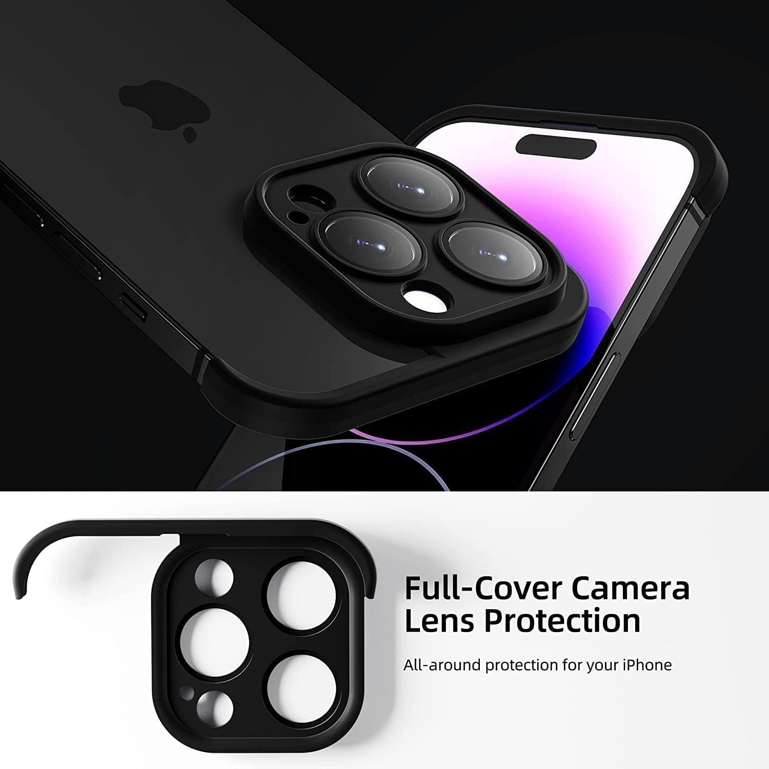 Husa Metalica Edgeless Compatibila cu iPhone 15 Pro, Flippy, Protectie pentru Colturi si Camera, Aliaj, Antisoc, Antizgariere, Negru