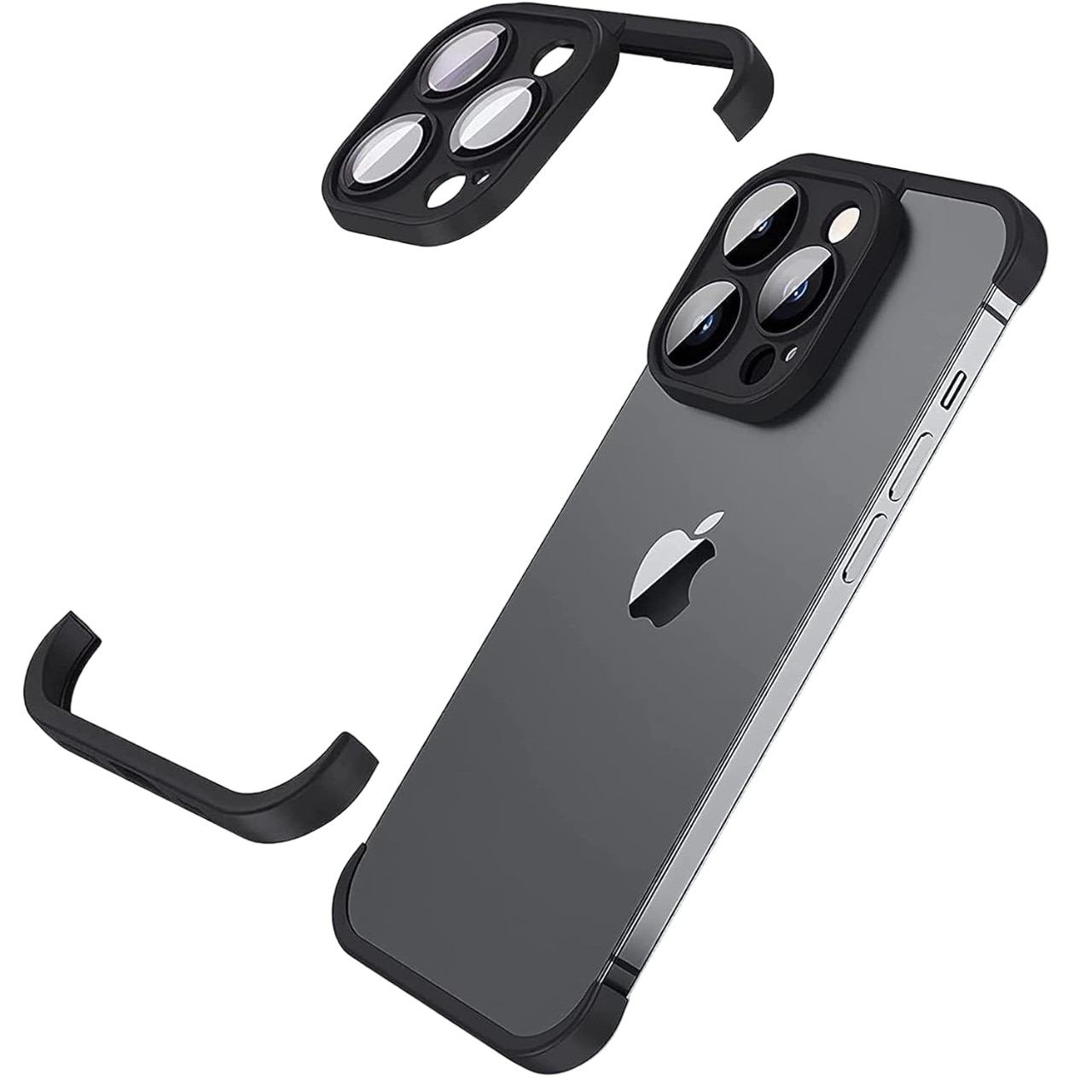 Husa Metalica Edgeless Compatibila cu iPhone 15 Pro, Flippy, Protectie pentru Colturi si Camera, Aliaj, Antisoc, Antizgariere, Negru