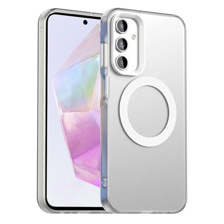 Husa pentru Samsung Galaxy A55 5G DaDen® CandyCase MagSafe, Antisoc, Incarcare wireless, Butoane protejate, Alb