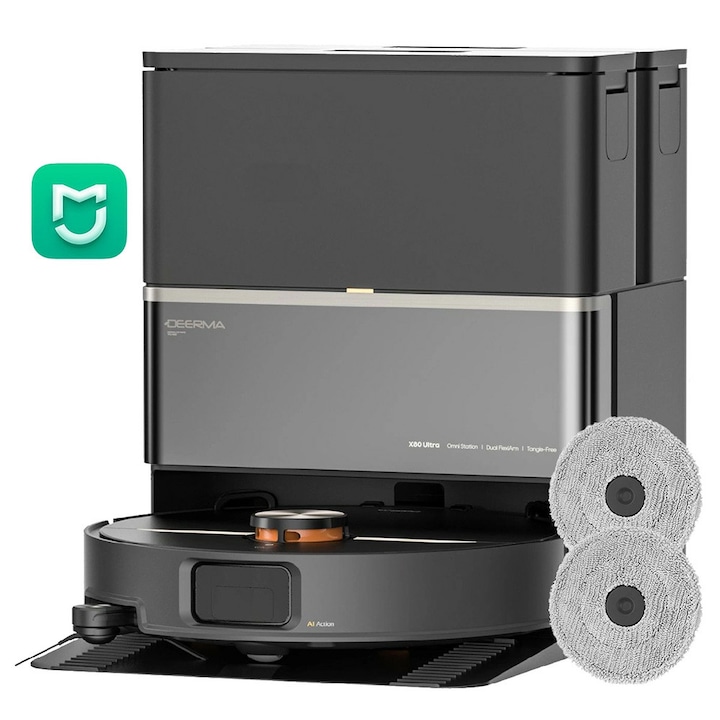 Robot aspirator, Mop, 23000Pa, Statie, Navigatie Laser, Mi Home App - Deerma (X80 Ultra) - negru