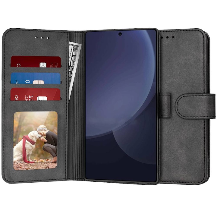 Husa pentru Samsung Galaxy S25 Ultra tip carte 360 Kickstand Portofel Multifunctional Protectie Completa Negru electric