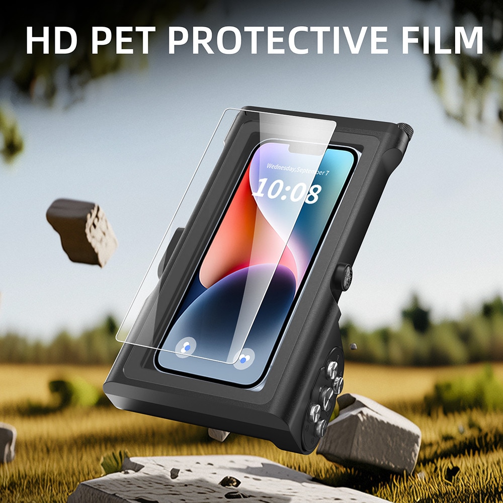 Husa subacvatica, Garsonal®, protectie impermeabila 15m, telecomanda Bluetooth, pentru telefoane de pana la 6.9 inch, Adecvata pentru snorkeling si scufundari, Negru/orange
