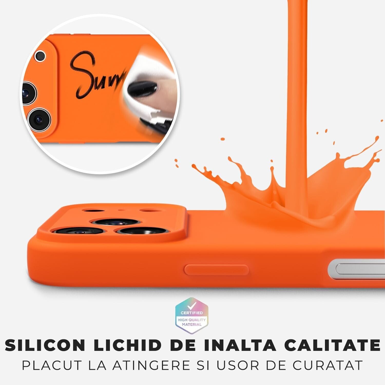 Pachet Husa plus Folie Full cover pentru iPhone 17 Pro Max DaDen®, Ultra Slim, Silicon, Calitate Premium, Interior din microfibra, Portocaliu