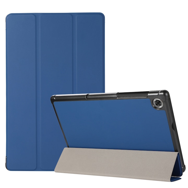 Husa tableta pentru Lenovo Tab M10 HD (X306) 3 pliabil textura piele orizontala flip TPU + PU cu suport (Albastru marin)