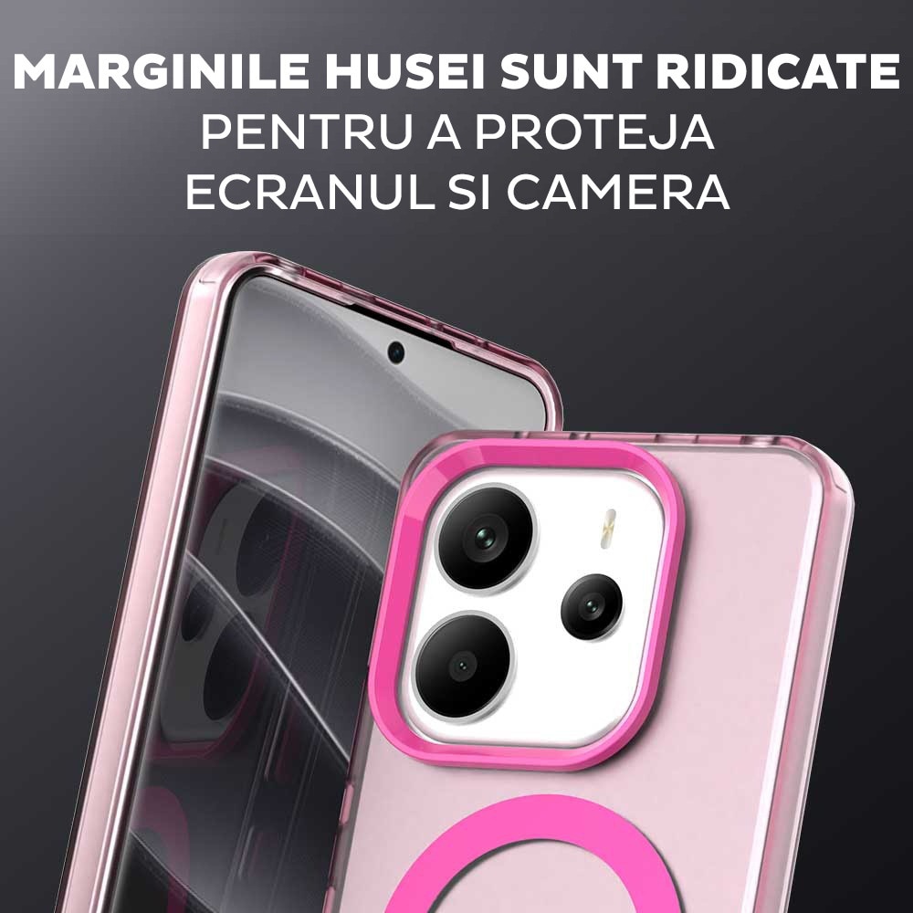 Husa pentru Xiaomi Redmi Note 14 4G (Regional) DaDen® CandyCase MagSafe, Antisoc, Incarcare wireless, Butoane protejate, Roz