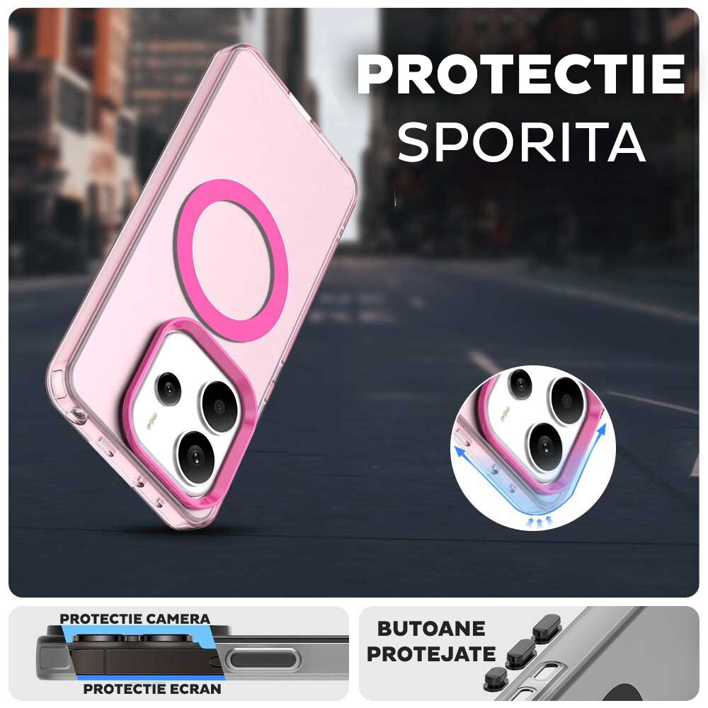 Husa pentru Xiaomi Redmi Note 14 4G (Regional) DaDen® CandyCase MagSafe, Antisoc, Incarcare wireless, Butoane protejate, Roz