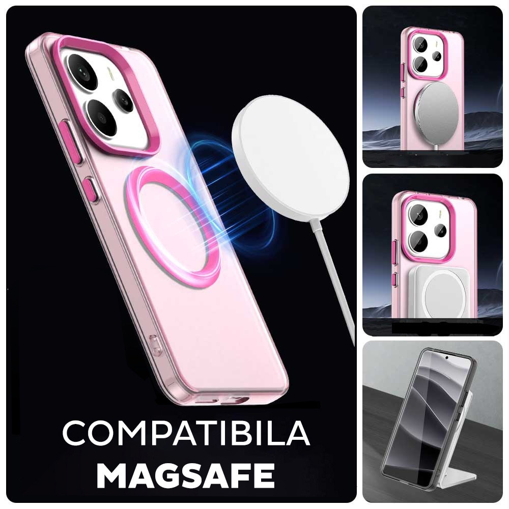 Husa pentru Xiaomi Redmi Note 14 4G (Regional) DaDen® CandyCase MagSafe, Antisoc, Incarcare wireless, Butoane protejate, Roz