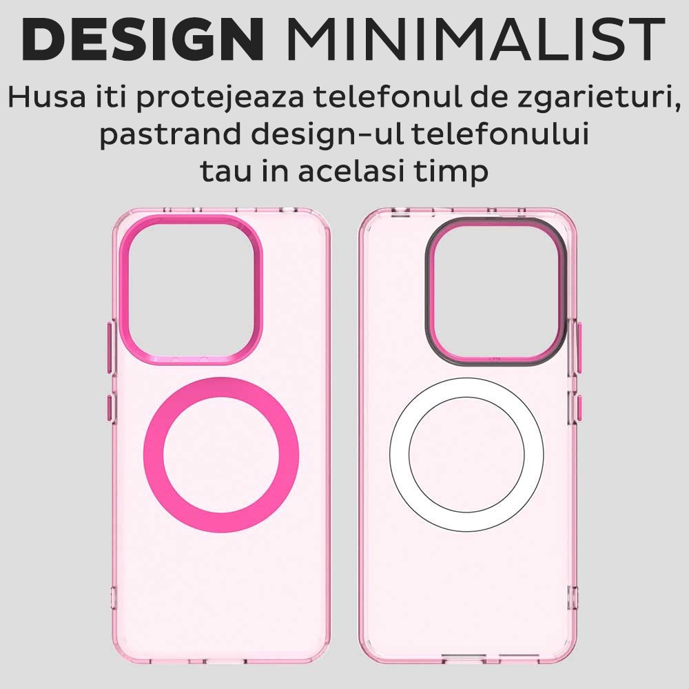 Husa pentru Xiaomi Redmi Note 14 4G (Regional) DaDen® CandyCase MagSafe, Antisoc, Incarcare wireless, Butoane protejate, Roz