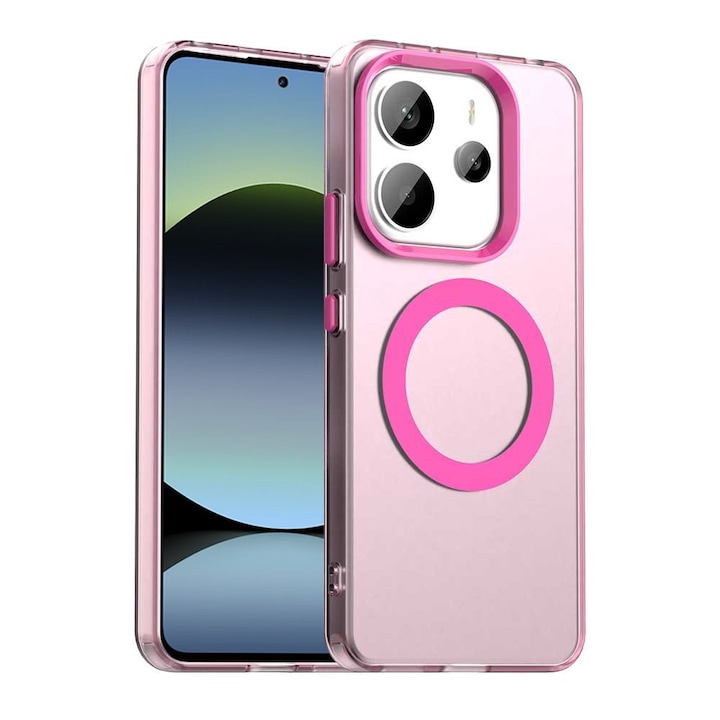 Husa pentru Xiaomi Redmi Note 14 4G (Regional) DaDen® CandyCase MagSafe, Antisoc, Incarcare wireless, Butoane protejate, Roz