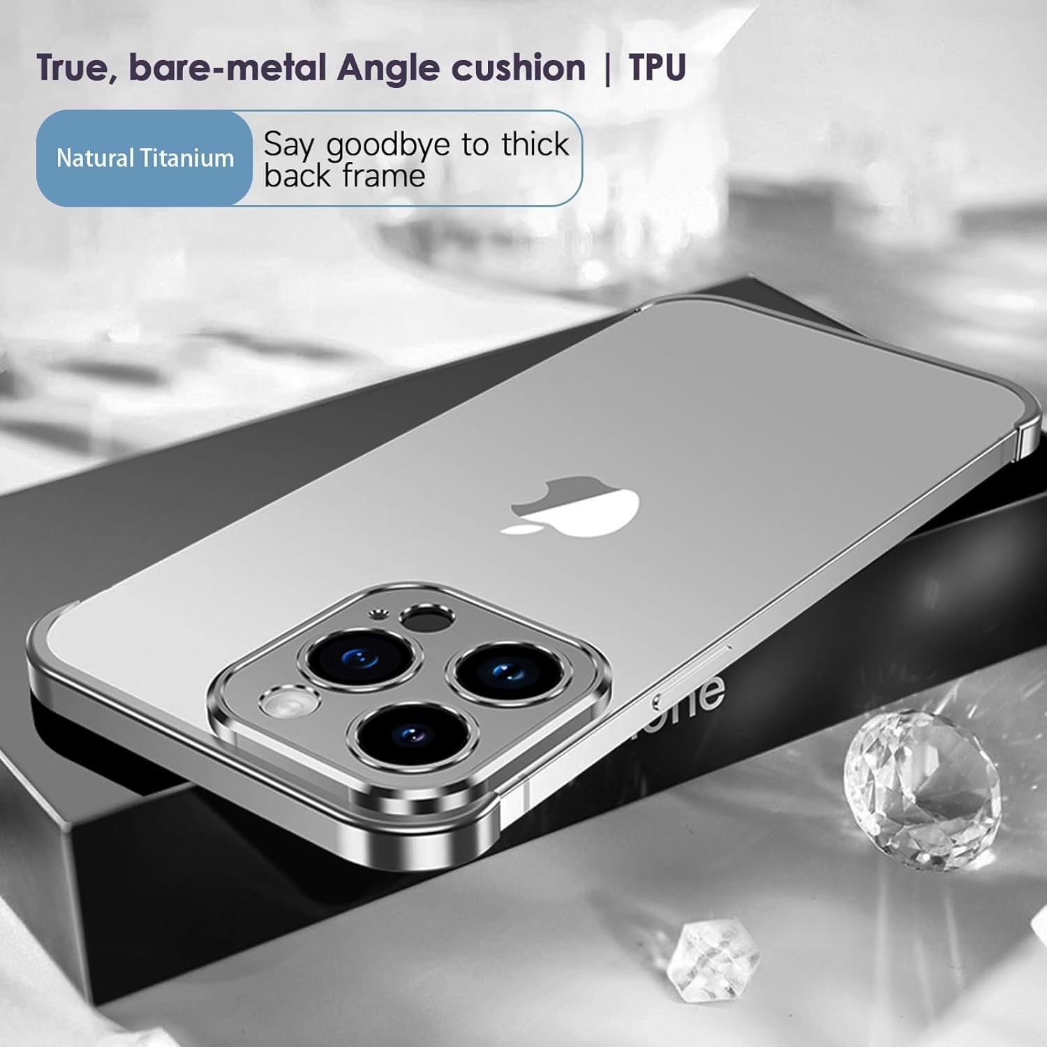 Husa Metalica Edgeless Compatibila cu iPhone 16, Flippy, Protectie pentru Colturi si Camera, Aliaj Aluminiu, Antisoc, Antizgariere, Argintiu Titan