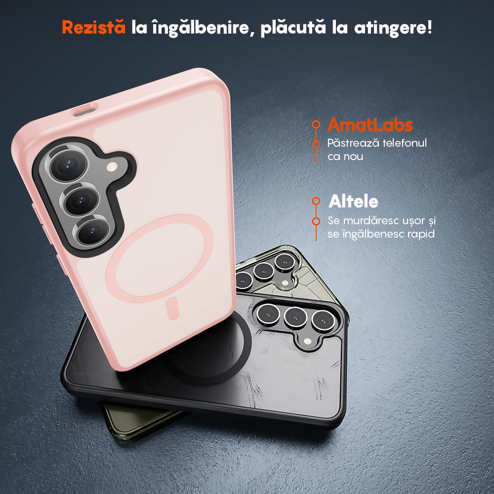 Husa compatibila cu Incarcare Magsafe pentru Samsung Galaxy S25 Plus, CASEY STUDIOS™, de Protectie, Slim, pentru Incarcare Wireless, Margini Ridicate pentru Protectia Ecranului si a Camerelor, Roz