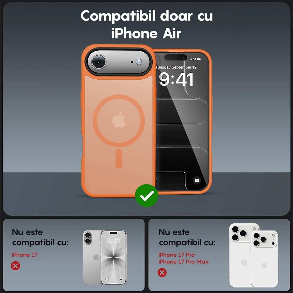 Husa compatibila cu Incarcare Magsafe pentru Apple iPhone 17 Air, CASEY STUDIOS™, de Protectie, Slim, pentru Incarcare Wireless, Margini Ridicate pentru Protectia Ecranului si a Camerelor, Portocaliu
