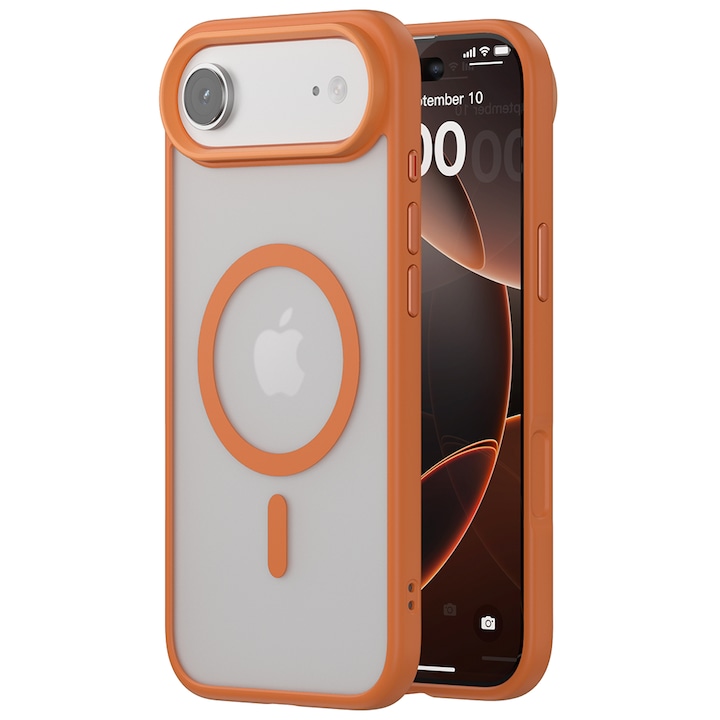 Husa compatibila cu Incarcare Magsafe pentru Apple iPhone 17 Air, CASEY STUDIOS™, de Protectie, Slim, pentru Incarcare Wireless, Margini Ridicate pentru Protectia Ecranului si a Camerelor, Portocaliu