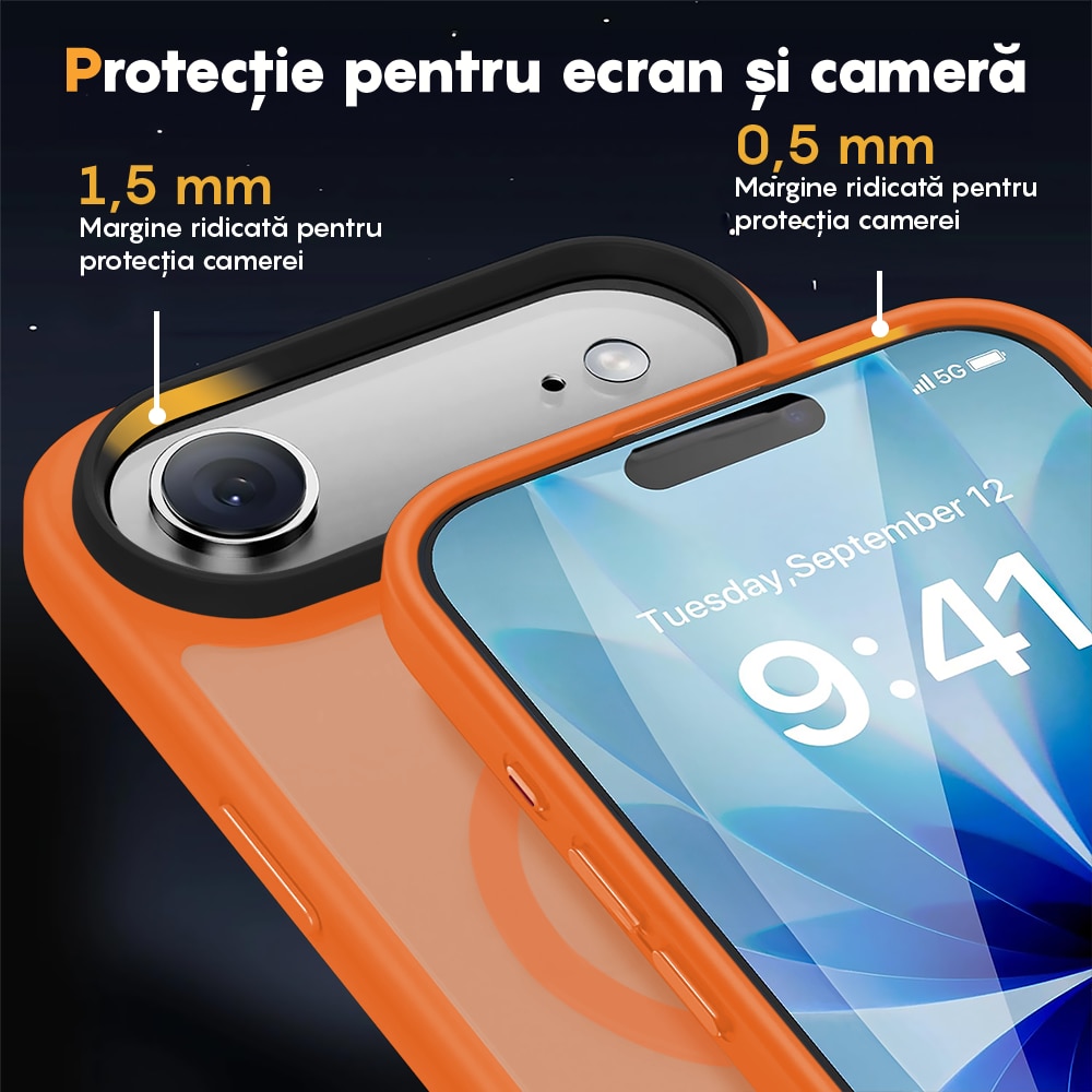 Husa compatibila cu Incarcare Magsafe pentru Apple iPhone 17 Air, CASEY STUDIOS™, de Protectie, Slim, pentru Incarcare Wireless, Margini Ridicate pentru Protectia Ecranului si a Camerelor, Portocaliu