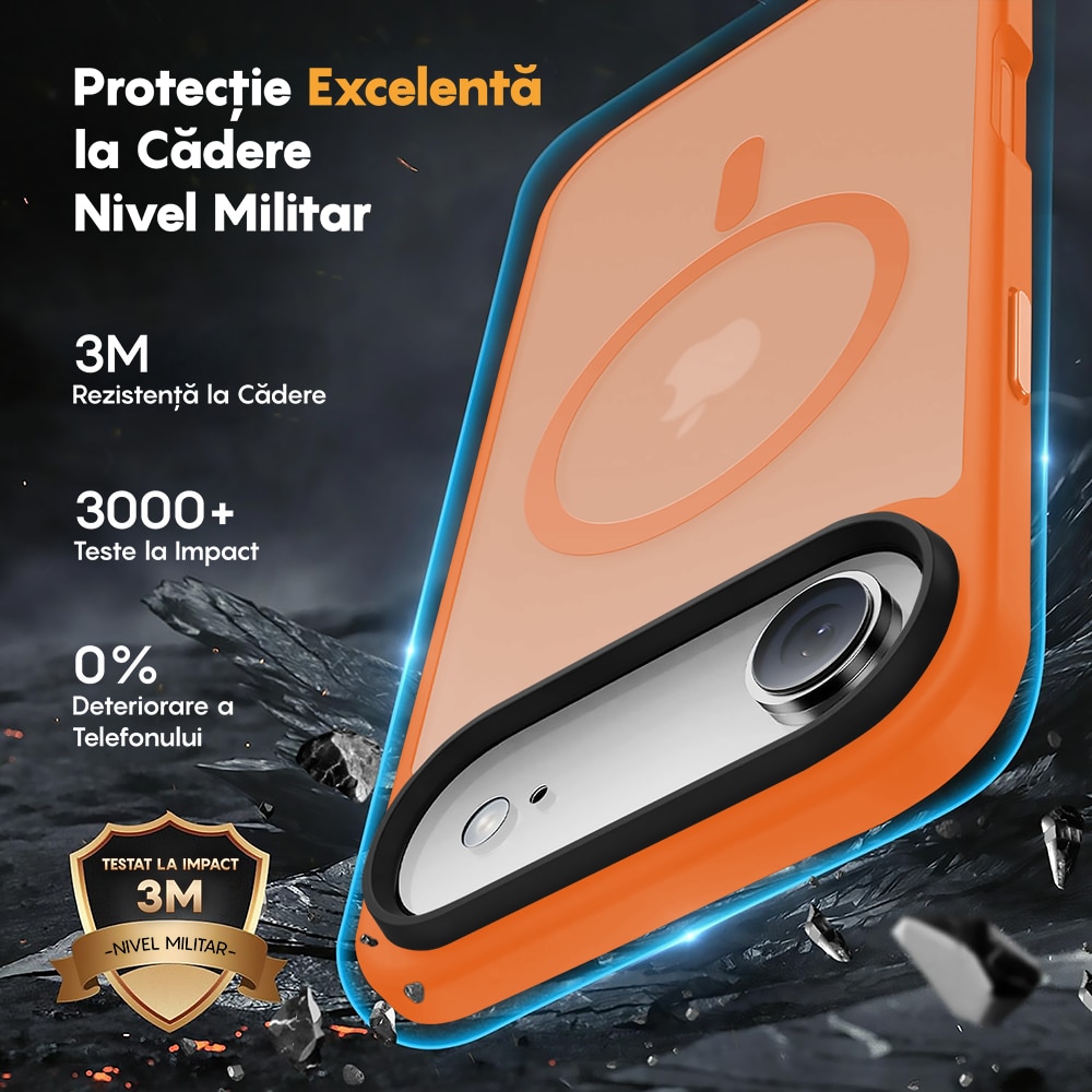 Husa compatibila cu Incarcare Magsafe pentru Apple iPhone 17 Air, CASEY STUDIOS™, de Protectie, Slim, pentru Incarcare Wireless, Margini Ridicate pentru Protectia Ecranului si a Camerelor, Portocaliu