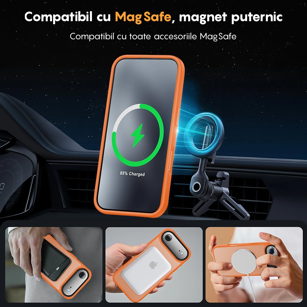 Husa compatibila cu Incarcare Magsafe pentru Apple iPhone 17 Air, CASEY STUDIOS™, de Protectie, Slim, pentru Incarcare Wireless, Margini Ridicate pentru Protectia Ecranului si a Camerelor, Portocaliu