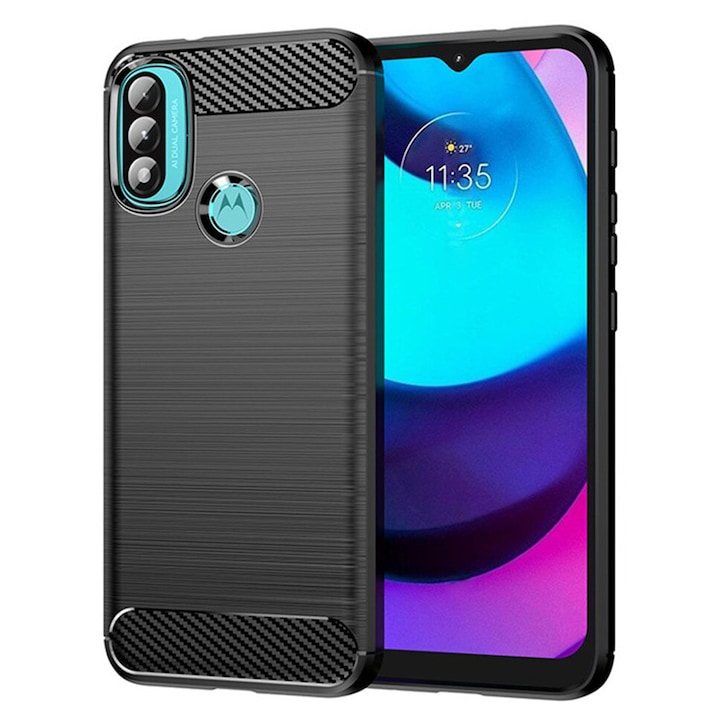Husa pentru Motorola Moto E20, Moto E30, Moto E40, Techsuit Carbon Silicone, Black
