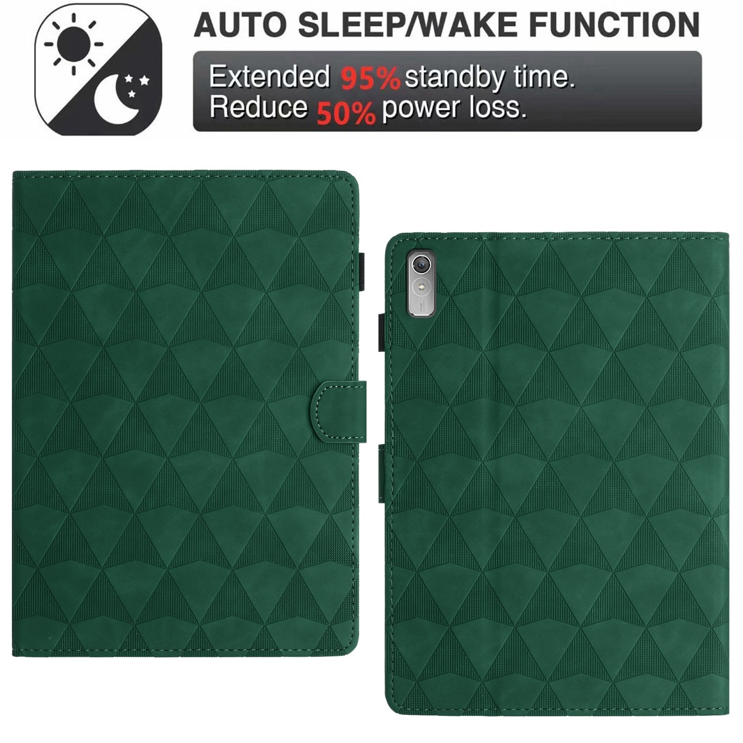 Husa tableta pentru Lenovo Tab P11 Gen 2, piele texturata cu model de diamant, tip carte, verde