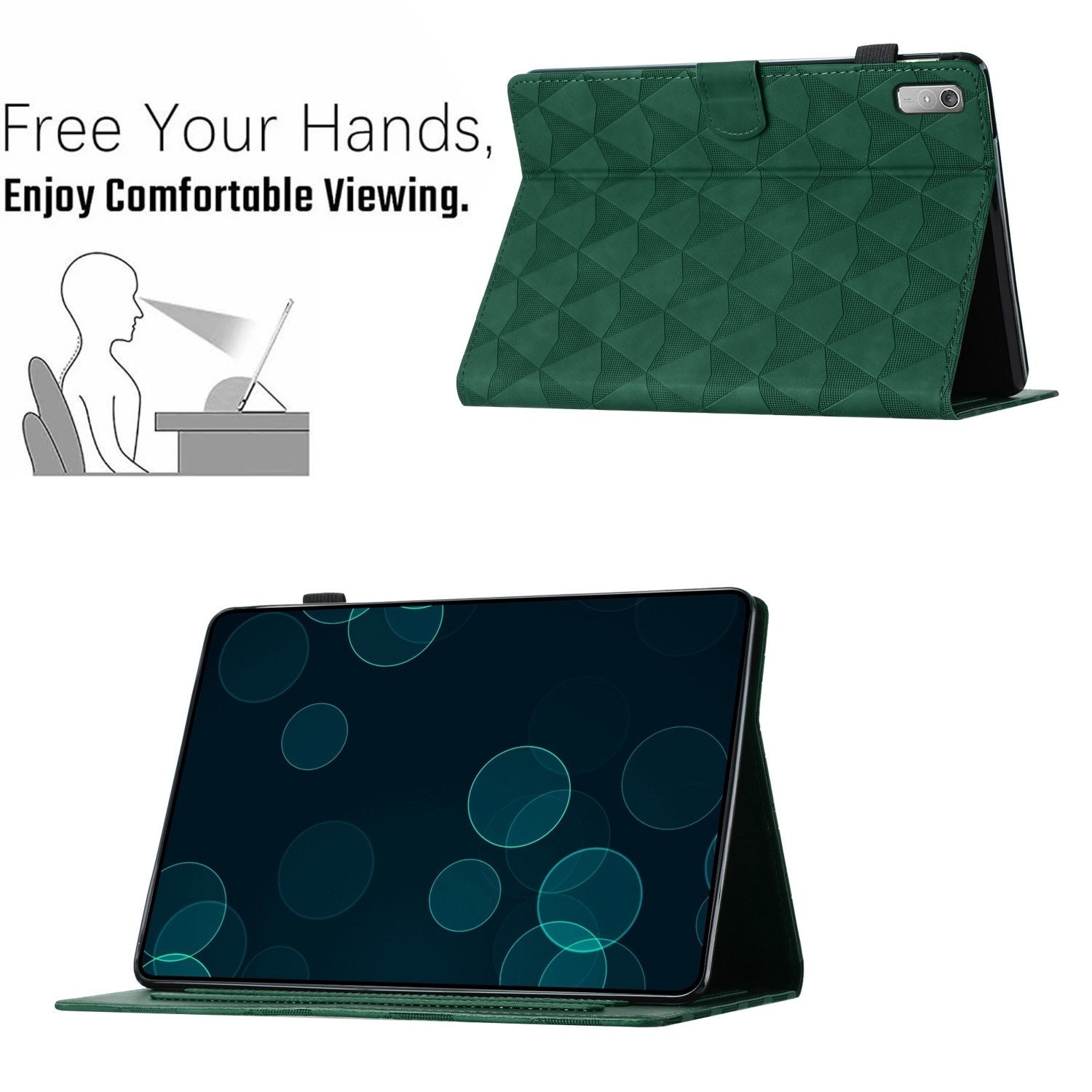 Husa tableta pentru Lenovo Tab P11 Gen 2, piele texturata cu model de diamant, tip carte, verde