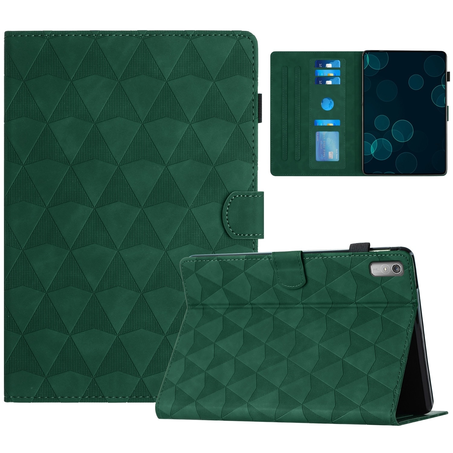 Husa tableta pentru Lenovo Tab P11 Gen 2, piele texturata cu model de diamant, tip carte, verde