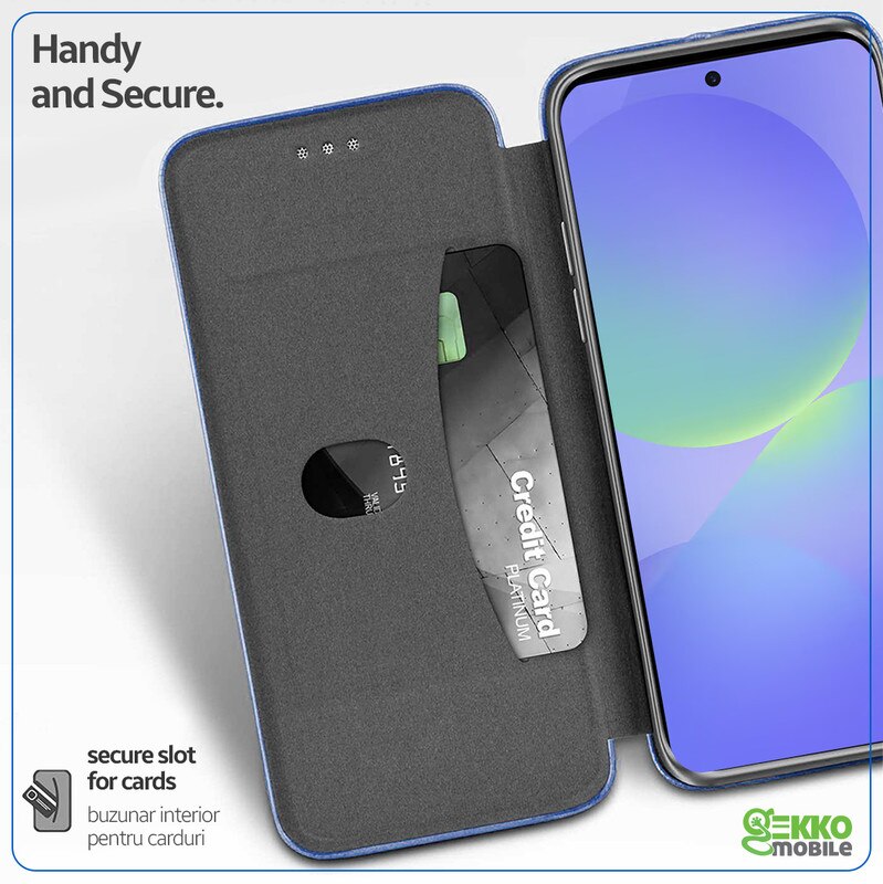 Husa pentru Samsung Galaxy A56 / A36, tip carte, inchidere Magnetica, buzunar Card, Functie Stand, Piele-Eco cu interior Microfibra, Open 360°, Albastra