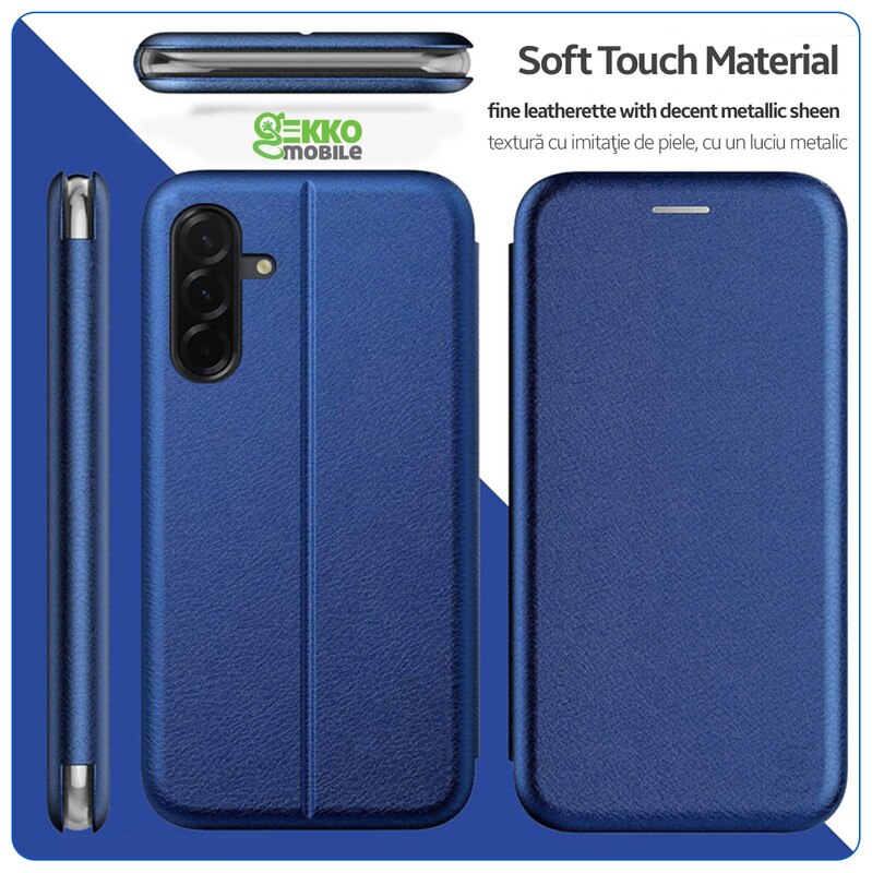 Husa pentru Samsung Galaxy A56 / A36, tip carte, inchidere Magnetica, buzunar Card, Functie Stand, Piele-Eco cu interior Microfibra, Open 360°, Albastra