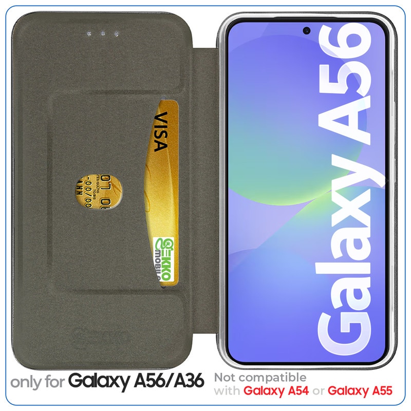 Husa pentru Samsung Galaxy A56 / A36, tip carte, inchidere Magnetica, buzunar Card, Functie Stand, Piele-Eco cu interior Microfibra, Open 360°, Albastra