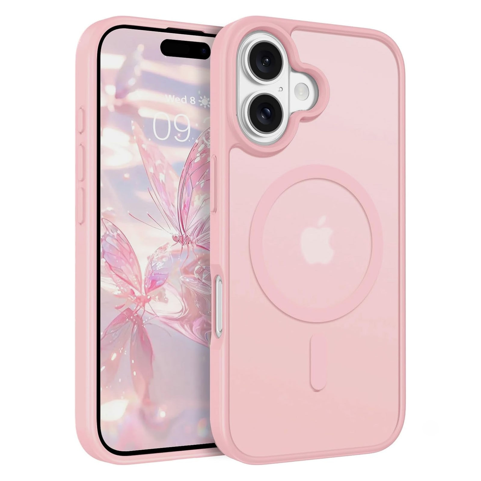 Husa telefon compatibila iPhone 16 plus, Hggzeg, Husa protectie, Magnetica, Incarcare Wireless, Margini ridicate pentru protectia ecranului, Antizgarieturi, Design ultra slim, Design mata, Usor de instalat, TPU/PC, Roz