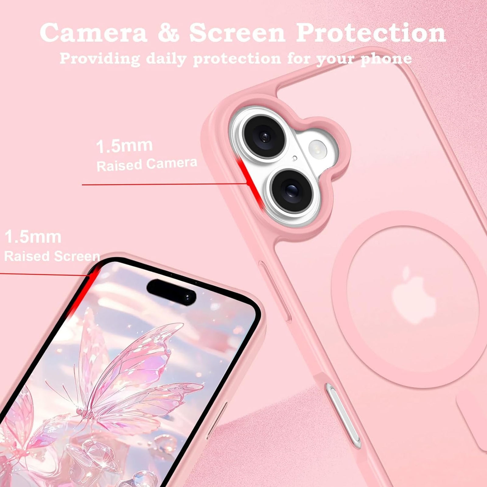 Husa telefon compatibila iPhone 16 plus, Hggzeg, Husa protectie, Magnetica, Incarcare Wireless, Margini ridicate pentru protectia ecranului, Antizgarieturi, Design ultra slim, Design mata, Usor de instalat, TPU/PC, Roz
