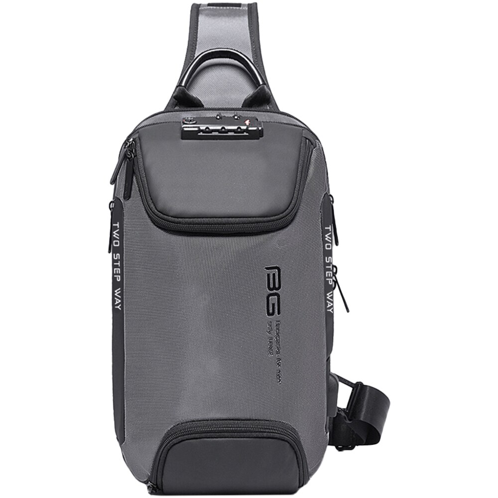 Rucsac crossbody, port USB, si lacat TSA, buzunar antifurt, rezistent la apa, potrivit pentru calatorii BANGE, BG7082GY, Gri