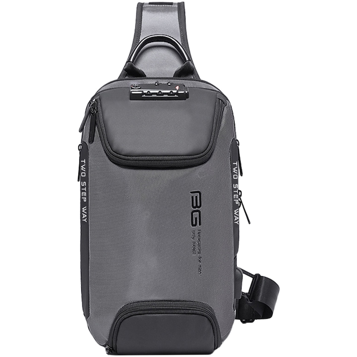 Rucsac crossbody, port USB, si lacat TSA, buzunar antifurt, rezistent la apa, potrivit pentru calatorii BANGE, BG7082GY, Gri