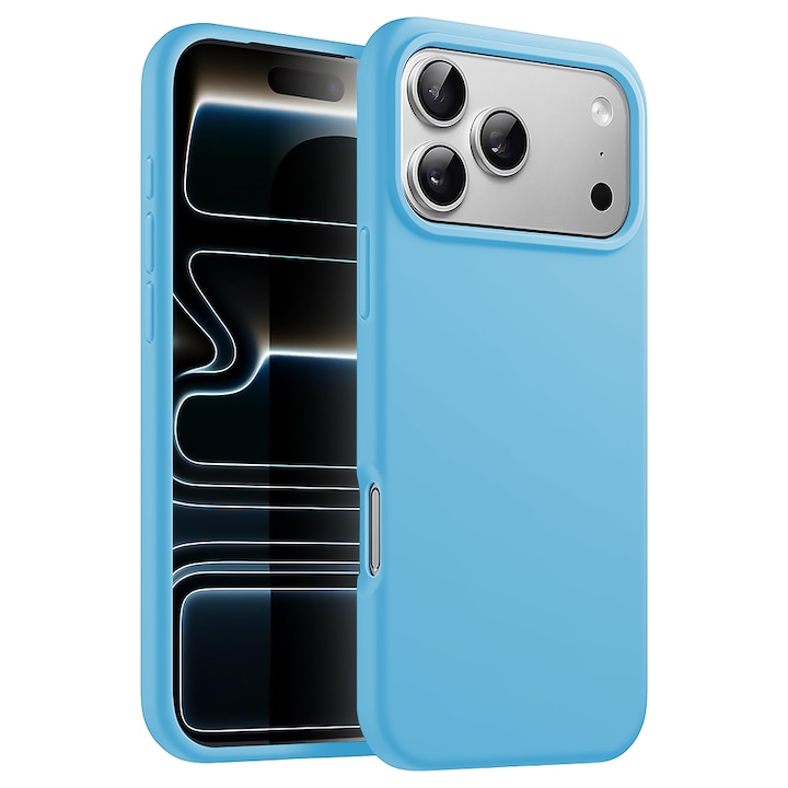 Husa CASEY STUDIOS™ pentru Apple iPhone 17 Pro Max, Soft Silicone Premium, Microfibra in Interior, de Protectie, Ultra Slim, pentru Incarcare Wireless, Margini Ridicate pentru Protectia Ecranului si a Camerelor, Albastru deschis