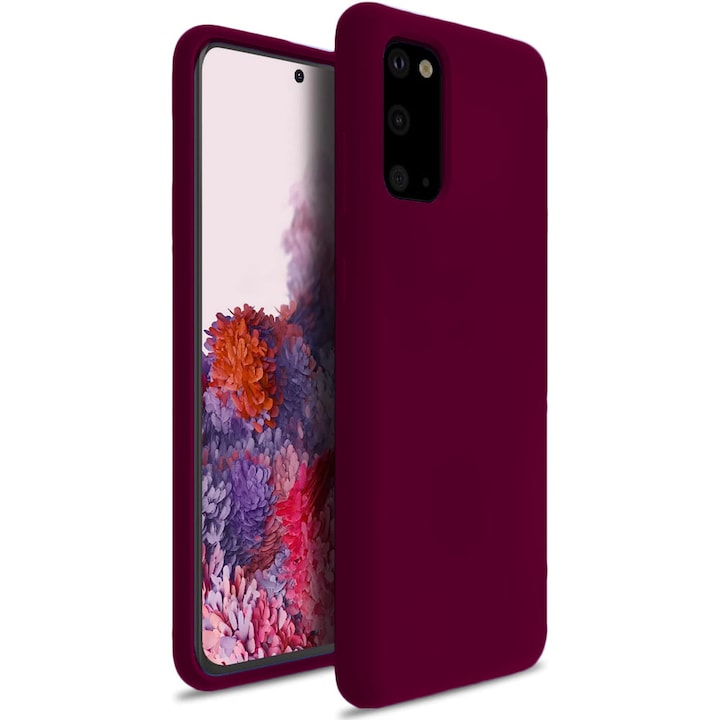 Husa CASEY STUDIOS™ compatibila cu Samsung Galaxy S20, Soft Silicone Premium, Microfibra in Interior, de Protectie, Ultra Slim, compatibila cu Incarcare Wireless, Margini Ridicate pentru Protectia Ecranului si a Camerelor, Anti socuri, Rosu bordo
