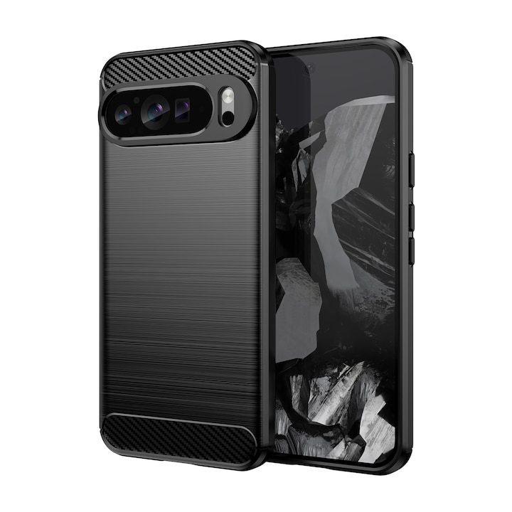 Husa telefon, pentru Google Pixel 9 Pro XL De inalta calitate subtire si usoara periata confortabila TPU Soft Feel, Carbon Fiber Negru