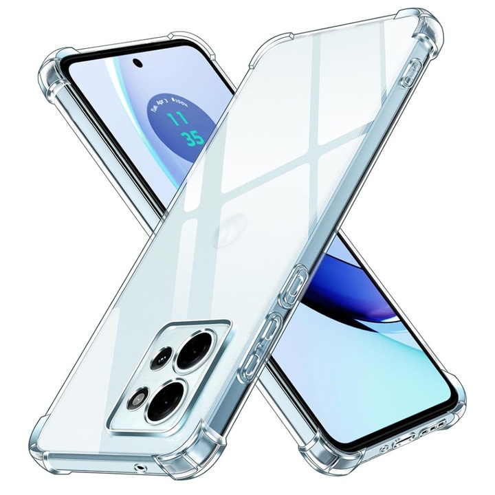 Husa pentru Motorola Edge 50, SKYDDAR INNOVATION, Shockproof Clear din Silicon Slim, Transparenta, set cu sticker