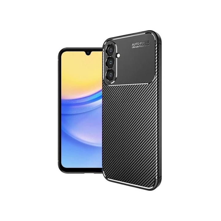 Husa Spate Upzz® Rugged Carbon Compatibila Cu Samsung Galaxy A16 4G / A16 5G, Protectie Sporita, Aspect Premium, Silicon, Negru