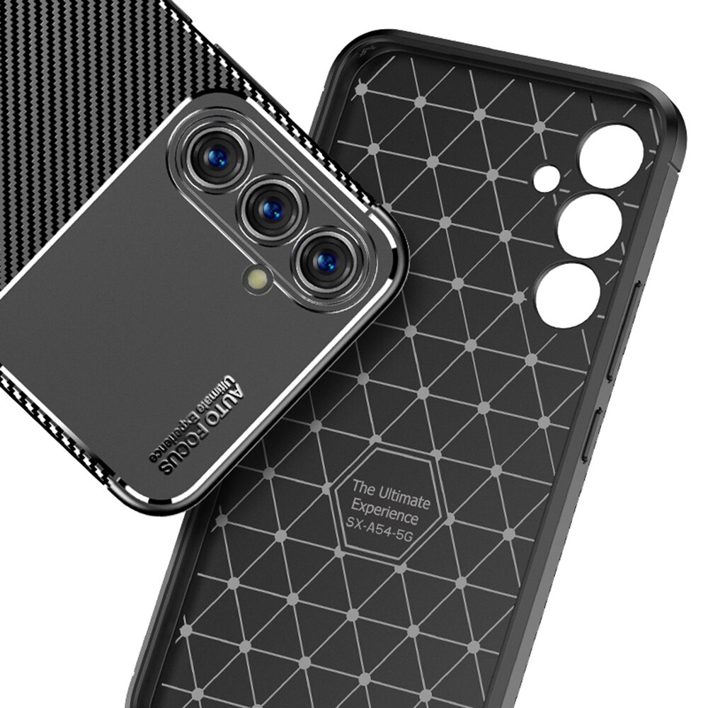 Husa protectie Mat-Tech compatibila cu Samsung Galaxy A54 5G, Carbon Design Autofocus, Protectie Camere, Finisaj Mat, Anti-Shock, Anti-Fingerprint, Rezistenta la impact, Negru
