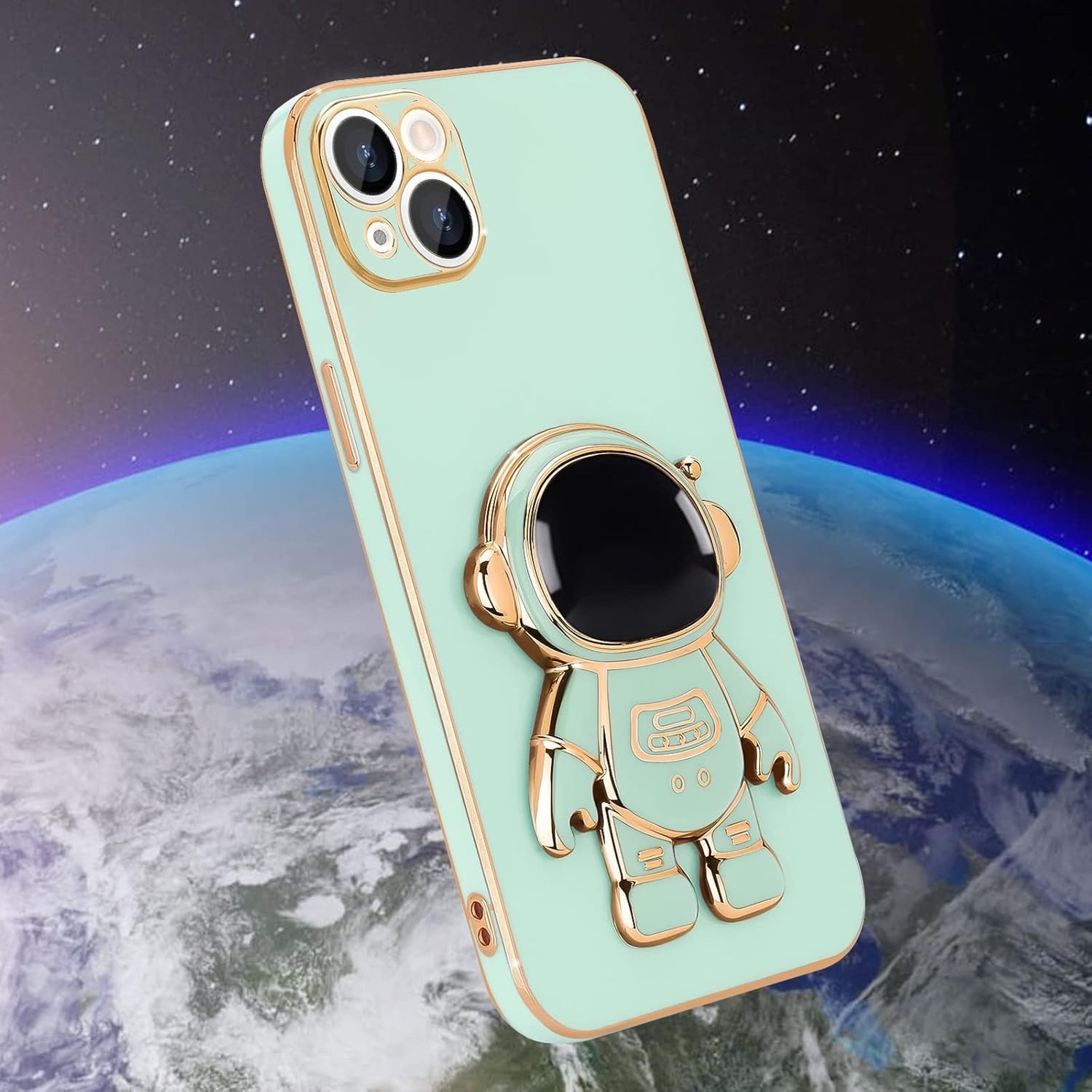 Husa de Protectie TPU 2in1, Flippy, pentru Apple iPhone 14, Astronaut cu Suport, Antisoc, Rezistenta la Impact, Protectie Camera, Verde