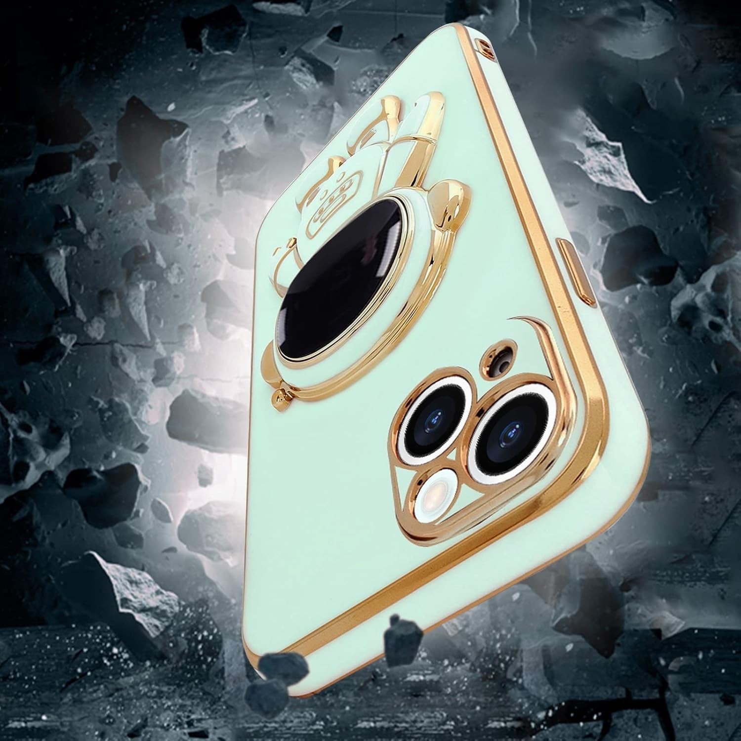 Husa de Protectie TPU 2in1, Flippy, pentru Apple iPhone 14, Astronaut cu Suport, Antisoc, Rezistenta la Impact, Protectie Camera, Verde