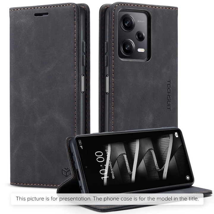 Husa pentru OnePlus Nord 5, SKYDDAR INNOVATION, Confy Cover tip Carte din piele Eco Premium, cu Portofel Interior, set cu sticker, Negru