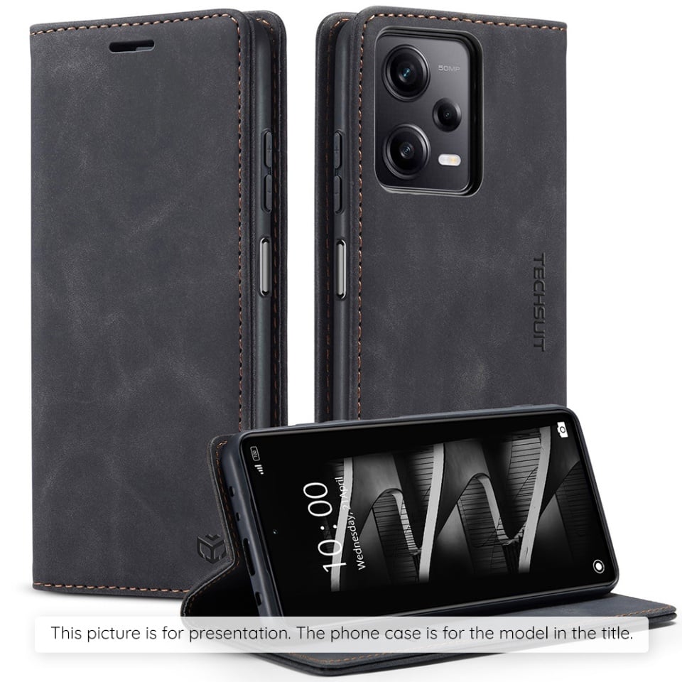Husa pentru OnePlus Nord 5, SKYDDAR INNOVATION, Confy Cover tip Carte din piele Eco Premium, cu Portofel Interior, set cu sticker, Negru